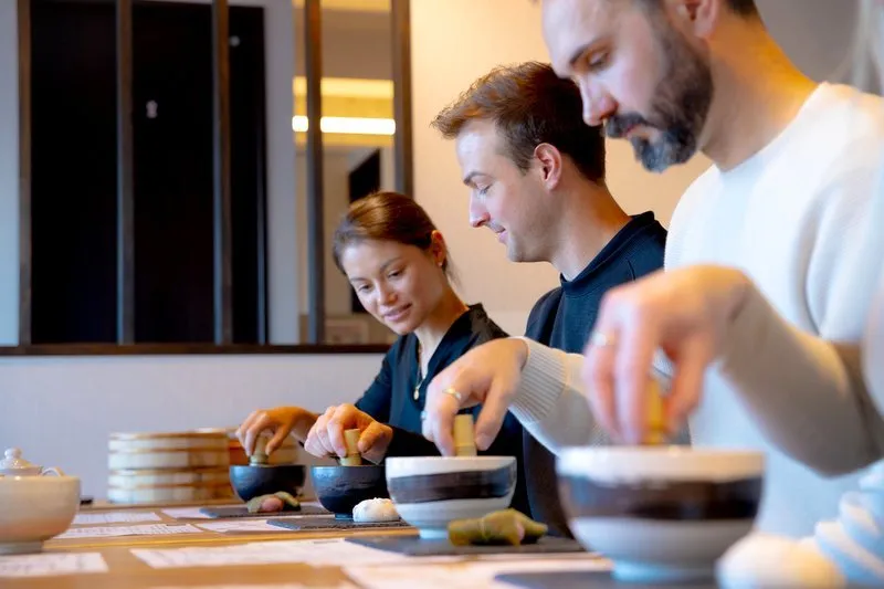 Matcha making experience with traditional tools
